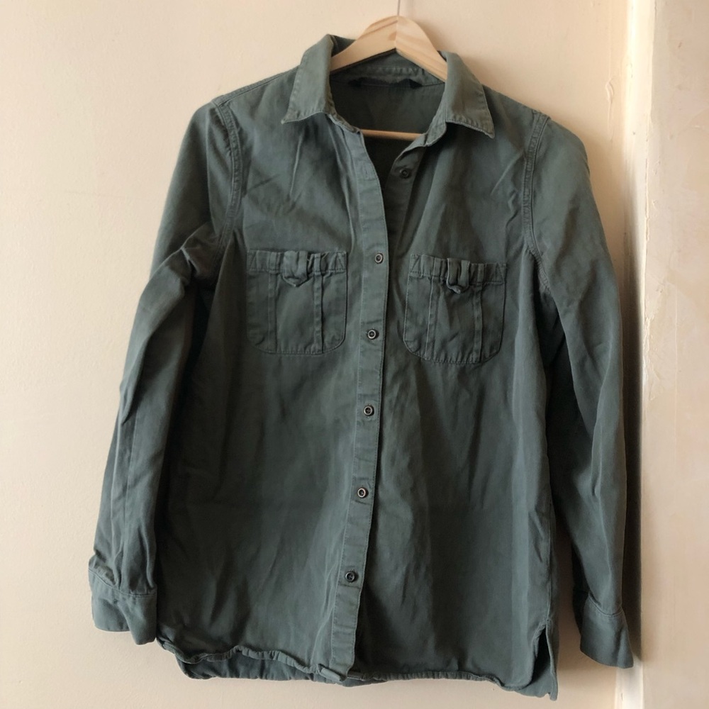 ZARA Cotton Army Green Button Down Shirt Workwear Utility Relaxed